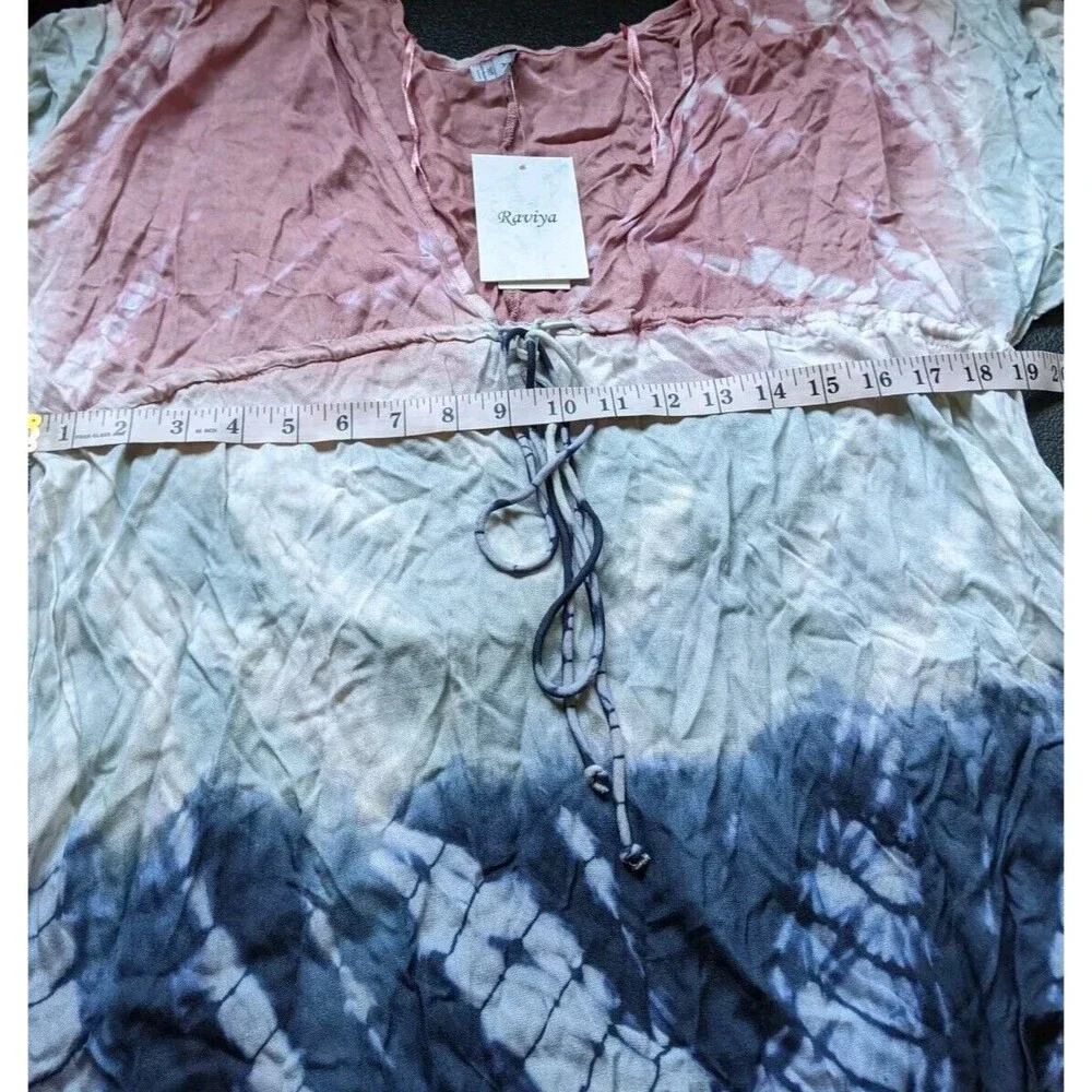 RAVIYA Swim Cover Up Tie Dye Empire Drawstring Waist Tunic Deep V-Neck  0X